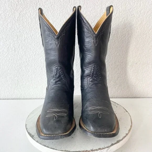 Rod Patrick Mens Cowboy Boots 7.5EE Black Smooth Ostrich Western Square Toe